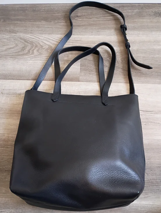Madewell Classic True Black Leather The Medium Transport Tote Travel Minimalist - Picture 5 of 14